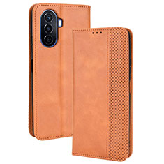 Leather Case Stands Flip Cover Holder BY4 for Huawei Nova Y70 Brown