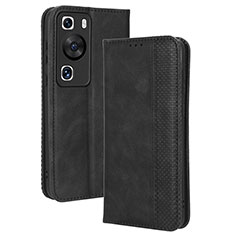 Leather Case Stands Flip Cover Holder BY4 for Huawei P60 Black