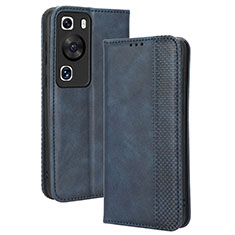 Leather Case Stands Flip Cover Holder BY4 for Huawei P60 Pro Blue