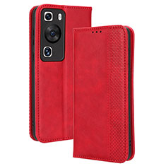 Leather Case Stands Flip Cover Holder BY4 for Huawei P60 Red