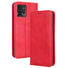 Leather Case Stands Flip Cover Holder BY4 for Motorola Moto G72 Red