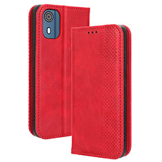 Leather Case Stands Flip Cover Holder BY4 for Nokia C02 Red