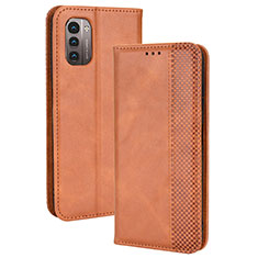 Leather Case Stands Flip Cover Holder BY4 for Nokia G11 Brown