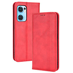 Leather Case Stands Flip Cover Holder BY4 for OnePlus Nord CE 2 5G Red