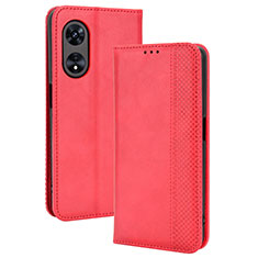 Leather Case Stands Flip Cover Holder BY4 for Oppo A1x 5G Red