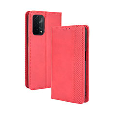 Leather Case Stands Flip Cover Holder BY4 for Oppo A54 5G Red