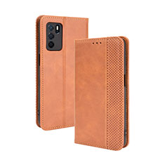 Leather Case Stands Flip Cover Holder BY4 for Oppo A54s Brown