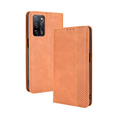 Leather Case Stands Flip Cover Holder BY4 for Oppo A55 5G Brown