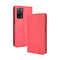 Leather Case Stands Flip Cover Holder BY4 for Oppo A55 5G Red