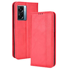 Leather Case Stands Flip Cover Holder BY4 for Oppo A57 5G Red