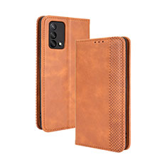 Leather Case Stands Flip Cover Holder BY4 for Oppo A74 4G Brown