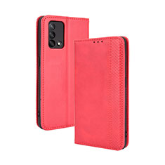 Leather Case Stands Flip Cover Holder BY4 for Oppo A74 4G Red