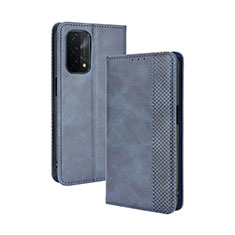 Leather Case Stands Flip Cover Holder BY4 for Oppo A74 5G Blue