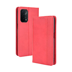 Leather Case Stands Flip Cover Holder BY4 for Oppo A74 5G Red