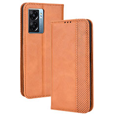 Leather Case Stands Flip Cover Holder BY4 for Oppo A77 5G Brown