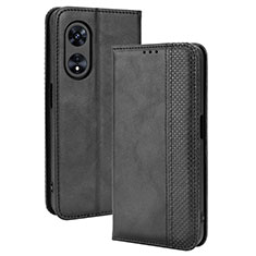 Leather Case Stands Flip Cover Holder BY4 for Oppo A78 4G Black