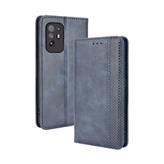 Leather Case Stands Flip Cover Holder BY4 for Oppo A94 5G Blue