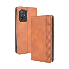 Leather Case Stands Flip Cover Holder BY4 for Oppo A95 5G Brown