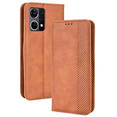 Leather Case Stands Flip Cover Holder BY4 for Oppo F21 Pro 4G Brown