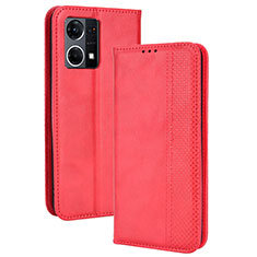 Leather Case Stands Flip Cover Holder BY4 for Oppo F21 Pro 4G Red