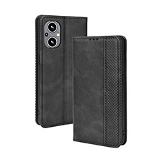 Leather Case Stands Flip Cover Holder BY4 for Oppo F21 Pro 5G Black