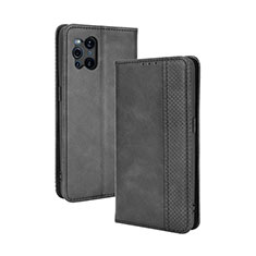 Leather Case Stands Flip Cover Holder BY4 for Oppo Find X3 Pro 5G Black