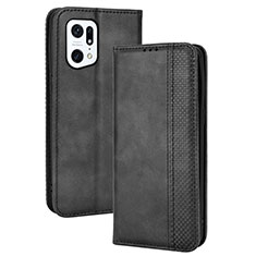 Leather Case Stands Flip Cover Holder BY4 for Oppo Find X5 Pro 5G Black
