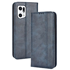 Leather Case Stands Flip Cover Holder BY4 for Oppo Find X5 Pro 5G Blue