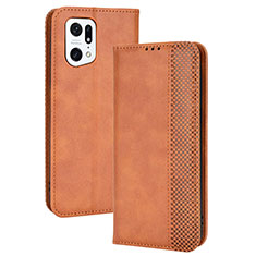 Leather Case Stands Flip Cover Holder BY4 for Oppo Find X5 Pro 5G Brown