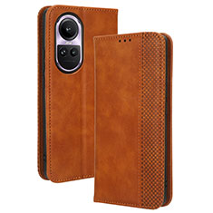 Leather Case Stands Flip Cover Holder BY4 for Oppo Reno10 Pro 5G Brown