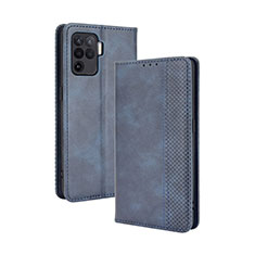 Leather Case Stands Flip Cover Holder BY4 for Oppo Reno5 Lite Blue
