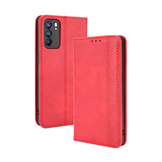 Leather Case Stands Flip Cover Holder BY4 for Oppo Reno6 5G Red