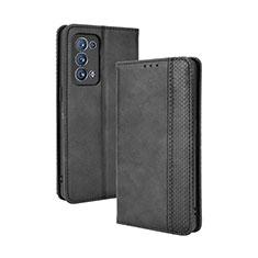 Leather Case Stands Flip Cover Holder BY4 for Oppo Reno6 Pro 5G Black