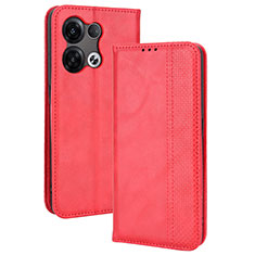 Leather Case Stands Flip Cover Holder BY4 for Oppo Reno8 Pro 5G Red