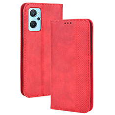 Leather Case Stands Flip Cover Holder BY4 for Realme 9i 4G Red