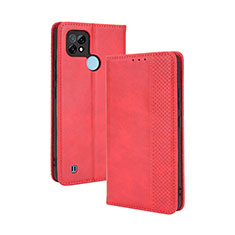 Leather Case Stands Flip Cover Holder BY4 for Realme C21 Red