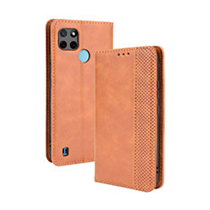 Leather Case Stands Flip Cover Holder BY4 for Realme C25Y Brown