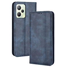 Leather Case Stands Flip Cover Holder BY4 for Realme C35 Blue