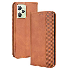 Leather Case Stands Flip Cover Holder BY4 for Realme C35 Brown