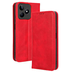 Leather Case Stands Flip Cover Holder BY4 for Realme C51 Red