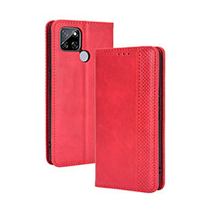 Leather Case Stands Flip Cover Holder BY4 for Realme Q2i 5G Red