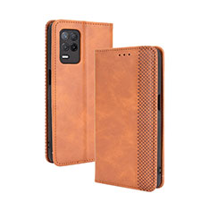 Leather Case Stands Flip Cover Holder BY4 for Realme Q3 5G Brown