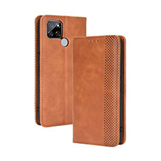 Leather Case Stands Flip Cover Holder BY4 for Realme V3 5G Brown