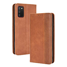 Leather Case Stands Flip Cover Holder BY4 for Samsung Galaxy A02s Brown