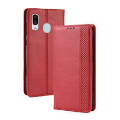 Leather Case Stands Flip Cover Holder BY4 for Samsung Galaxy A20 Red