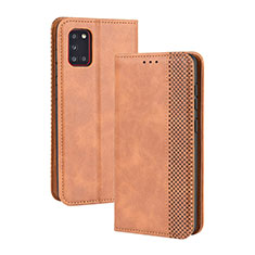Leather Case Stands Flip Cover Holder BY4 for Samsung Galaxy A31 Brown