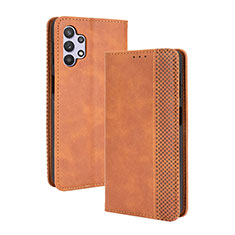 Leather Case Stands Flip Cover Holder BY4 for Samsung Galaxy A32 4G Brown