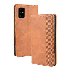 Leather Case Stands Flip Cover Holder BY4 for Samsung Galaxy A51 4G Brown