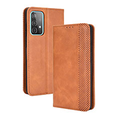 Leather Case Stands Flip Cover Holder BY4 for Samsung Galaxy A52 4G Brown