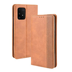 Leather Case Stands Flip Cover Holder BY4 for Samsung Galaxy A91 Brown